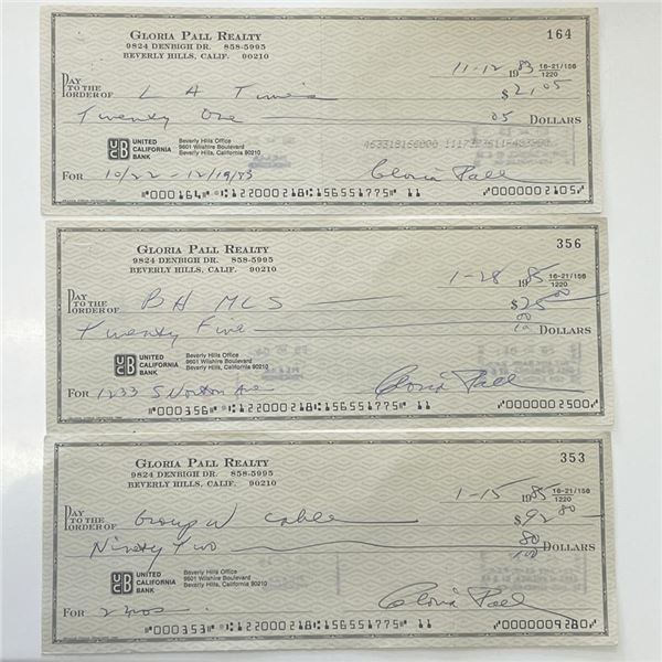 Gloria Pall signed checks