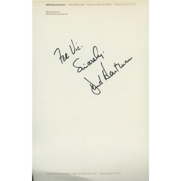 Good Morning America Host David Hartman signed note