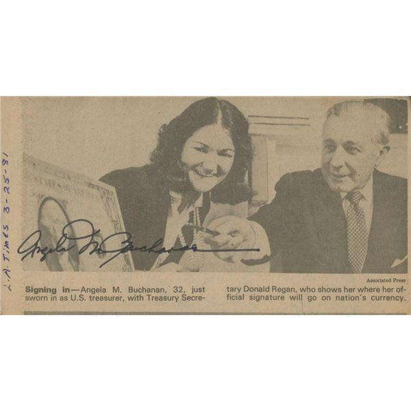 Angela Buchanan signed newspaper clipping