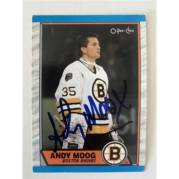 Boston Bruins Andy Moog 1989 O-Pee-Chi #160 signed trading card