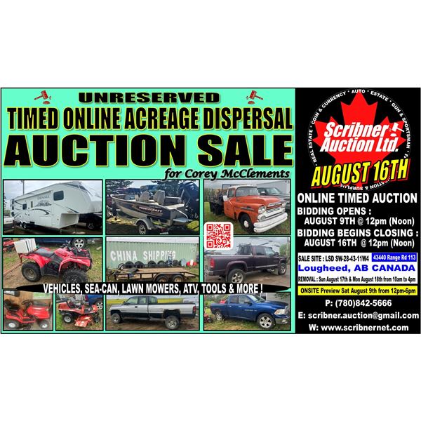 Acreage Dispersal Auction for Corey McClements of Lougheed, AB