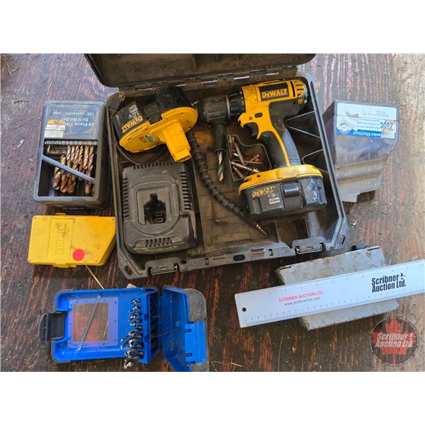 Dewalt Cordless Drill : 18 Volt (c/w Variety of Drill Bits)