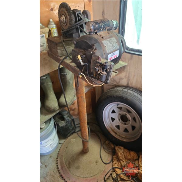 Grinder & Wire Wheel on Pedestal Stand (1/4hp Motor) (Approx 54"H)