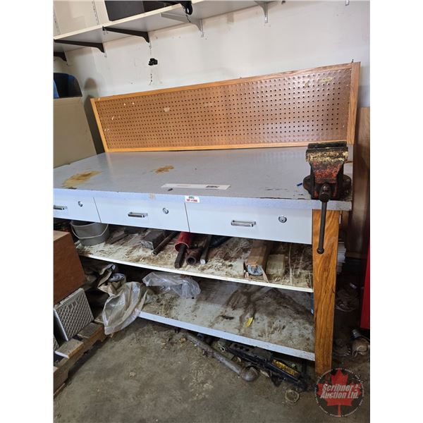 Wood Top Work Bench w/Contents & Vise