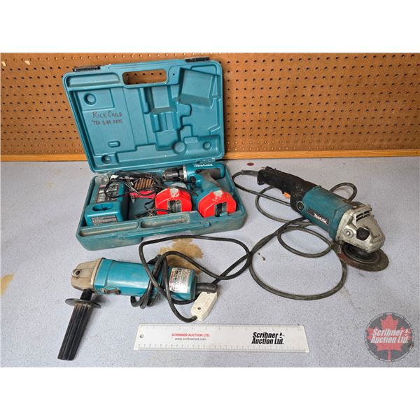Makita Tool Combo : Cordless Drill (14.4V) & Angle Grinders (2)