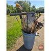 Image 3 : Trash Can w/Brooms, Shovels, Squeegee, Potato Fork, Scraper, etc