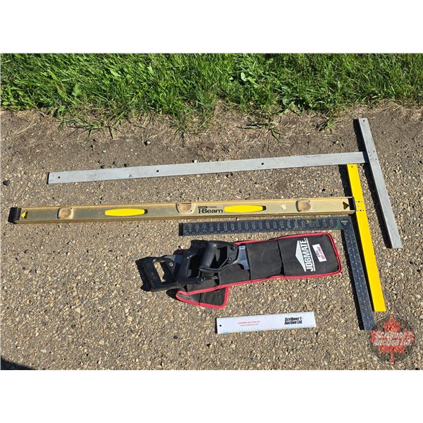 Carpenters Combo : Dry Wall Squares (2), 4ft Level, Framing Square, Handsaws (Set of 3)