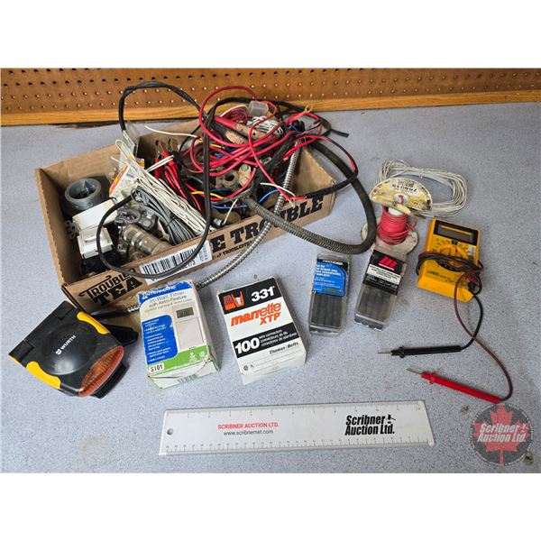Multimeter, Electrical Wiring, Marettes, Shrink Tube, Battery Terminals, Tape, etc