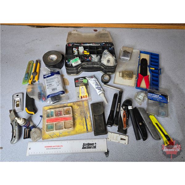 Receptacle Tester, Utility Knives, Electric Terminal Kit, Shrink Tube, etc