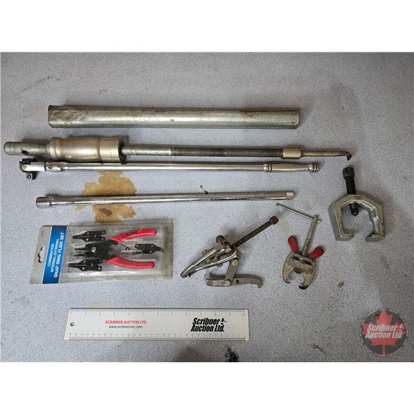 Snap On Slide Hammer, 3 Jaw Puller, 1/2" Drive Long Handle Ratchet, 1/2" Drive Long Extension, Snap
