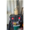 Image 1 : Work Tote Combo : Plastic Totes (3), Aluminum Flashing Pieces, Hubcaps, Screws, 4L Jugs Oil (0W40) (