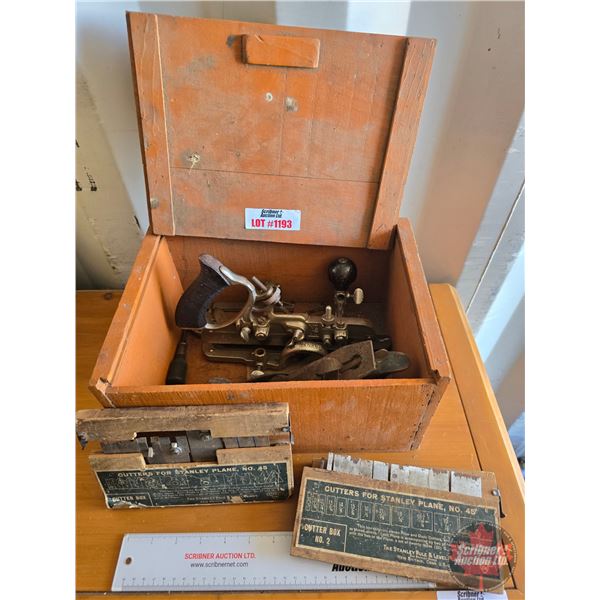 Stanley No 45 Planer & Edgerite No 4 Planer w/Wooden Carry Box