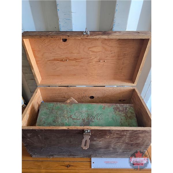 Wooden Tool Box w/Sockets, Drill Bits, Tap & Die Sets, Drill, etc