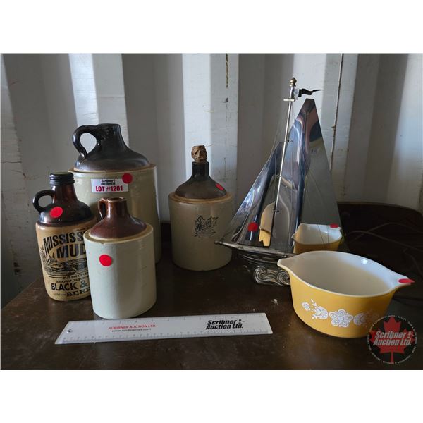 Antique Combo : Shoulder Jumps, Sailboat Lamp & Pyrex Bowl