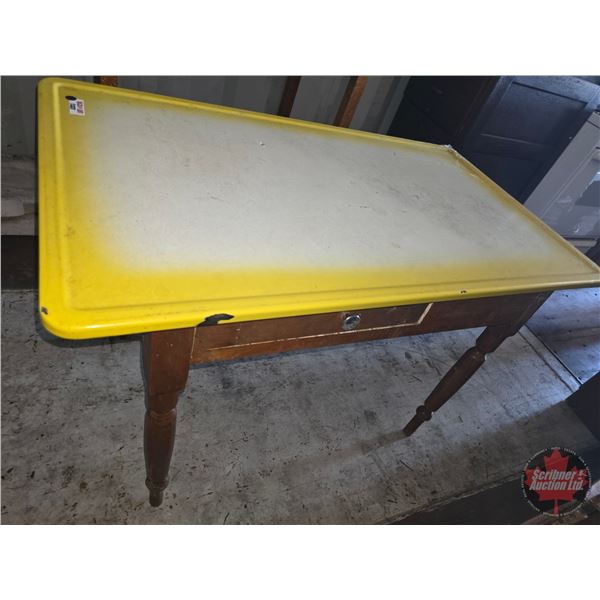 Wooden Table w/Enamel Top & Drawer