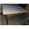 Image 5 : Wooden Table w/Enamel Top & Drawer