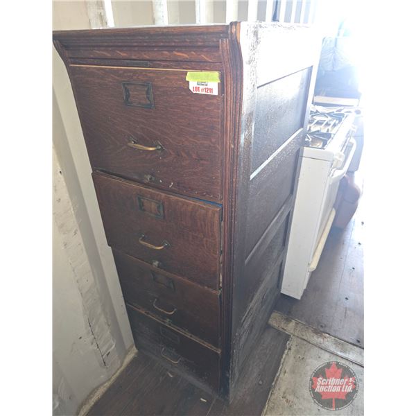 Antique Wooden Filing Cabinet (4 Drawer)