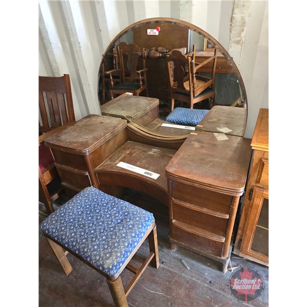 Antique Vanity Dresser & Stool