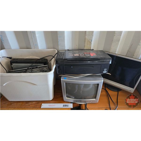 Electronic Combo : Printer/Photo Scanner, Computer Monitor, Small TV, VHS Players (2) & DVD Players
