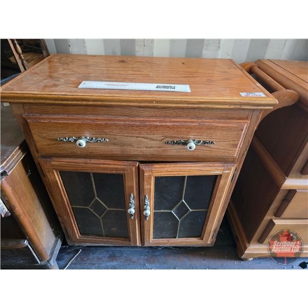 Wooden Rolling Island Cart w/Glass Doors