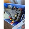 Image 2 : Tool Tote Lot : Tin Snips, Crescent Wrench, Side Cutters, Pliers, 1/4" Socket Set, etc