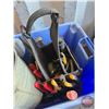 Image 3 : Tool Tote Lot : Tin Snips, Crescent Wrench, Side Cutters, Pliers, 1/4" Socket Set, etc