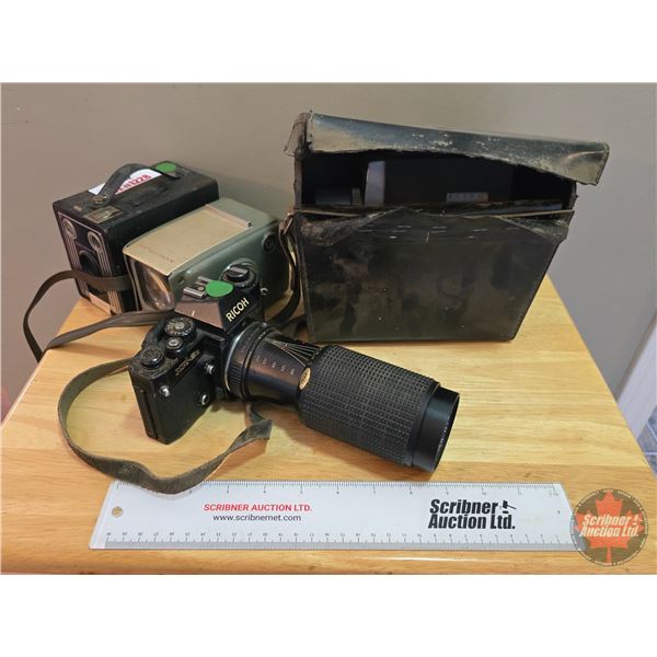 Camera Collection : Anscoflex, Brownie, Bell & Howell Movie Camera and Ricoh w/Telephoto Lens