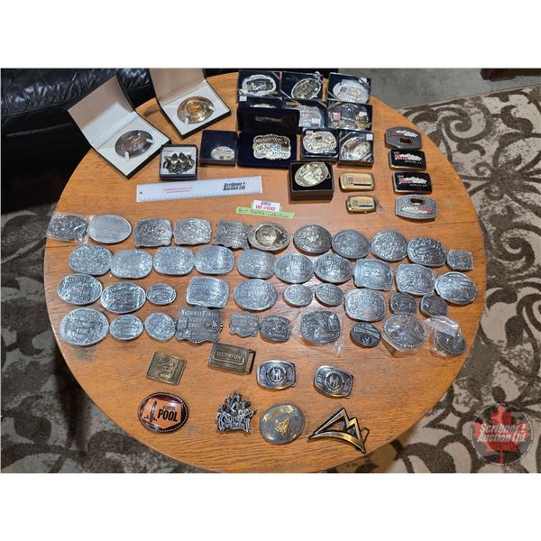 Belt Buckle Collection (69) Including : Hesston, NFR, Coors Light, Pilsner, etc