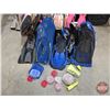 Image 2 : Luggage w/Flippers, Snorkel, Goggles, Novelty Tin Sign, DVDs, Blankets, etc