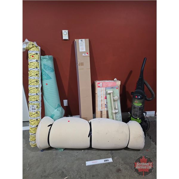 Basement Variety Lot : Vacuum Cleaner, Shower Hear, 5ft Shelf, Foam/Wood PVC Mini Blind, Flooring Un