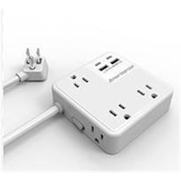 Amerisense AS-PS18W-5FT 3-Outlet Power Strip with USB Ports
