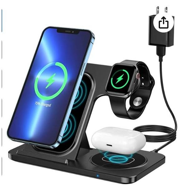 Wireless Charging Station, KOOPAO 3 in 1 15W Foldable Fast Wireless Charger Stand Compatible with iP