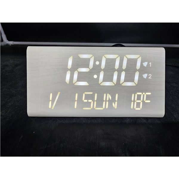 Digital LED Clock With Dual USB Charging Ports and Calendar Display â€“ White