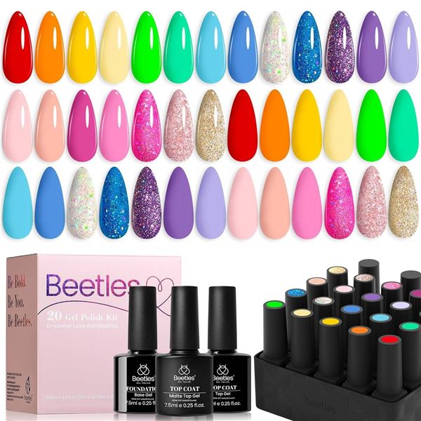 Beetles Gel Polish Set with 20 Colors and Base Gel