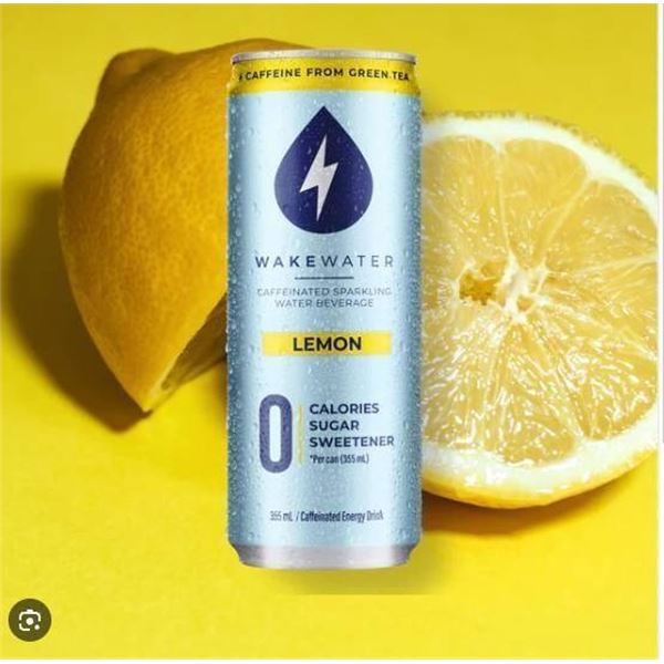 Wakewater Lemon Caffeinated Sparkling Water Beverage, 12x355mL