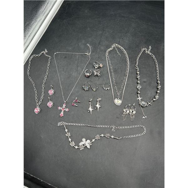 Silver-Tone Jewelry with Necklaces, Earrings, and Rings