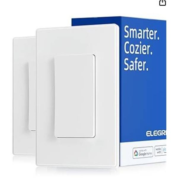 ELEGRP Smart Wi-Fi Dimmer Switch, Model DPR10, Black, 2-Pack