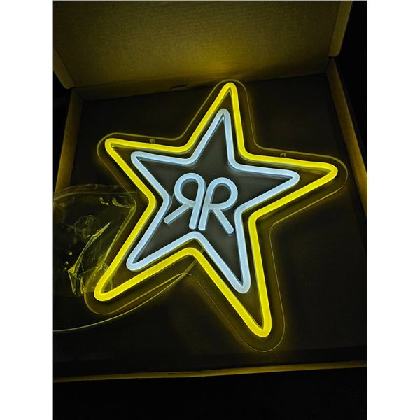 Vivid Bright White / Yellow Rock Star Energy Drink Logo LED Light Room Wall