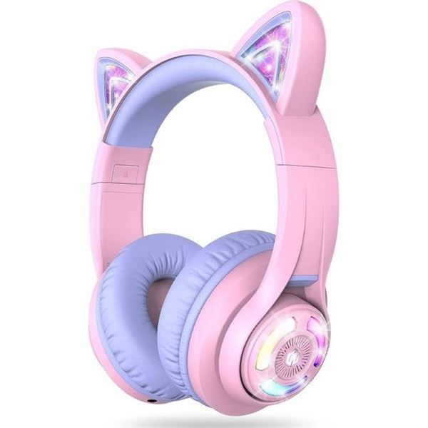 IClever Meow Donut Cat-Ear Kids Headphones with LED Lights for Ages 3+