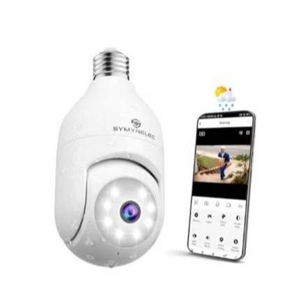 SYMYNELEC Light Bulb Security Camera 2K Wi-Fi with 360 Motion Detection and Night Vision