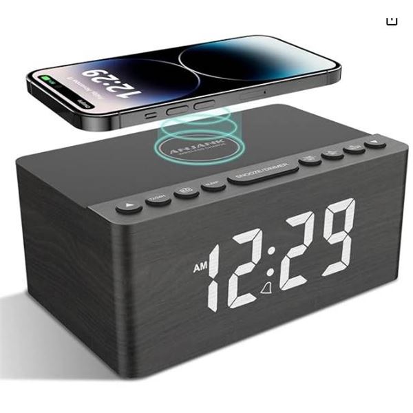 Anjank Alarm Clock with Wireless Charging and FM Radio