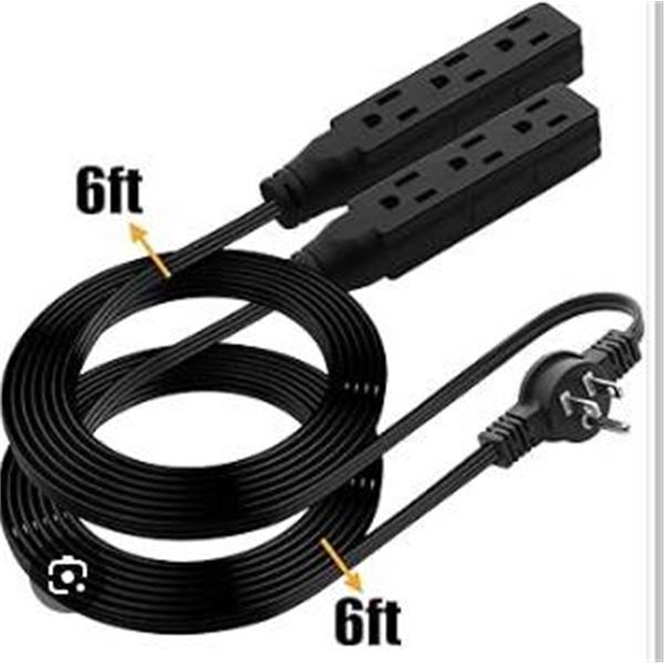 Black Dual Power Strip with Six Outlets and Long Cable