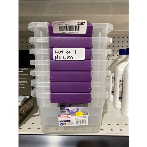 Sterilite Lot of 7 6 Qt Clear Storage Containers Without Lids