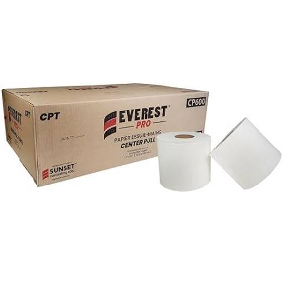 Everest Pro Center Pull Towel,6 Rolls of 2-Ply Hand Towels, 600 Sheets Per Roll
