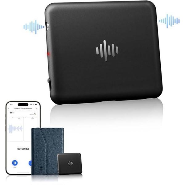 IZYREC 64GB Smart Black Voice Recorder w/Blue Case, Voice Activated Recorder with App, 30 Hours Cont