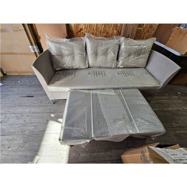 Modern Upholstered Patio Sofa with Matching Table & Removable Cushions