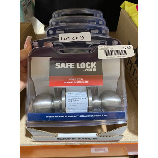 3 Weiser Safe Lock Keyed Entry Door Knob Sets