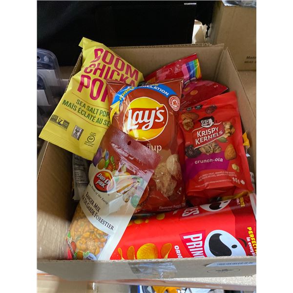 Lot of Snacks Including Chips, Popcorn, and Nuts