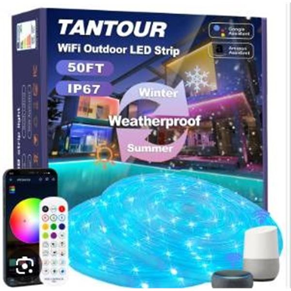 Tantour 50 ft Outdoor LED Strip, Weatherproof RGB Strip Light