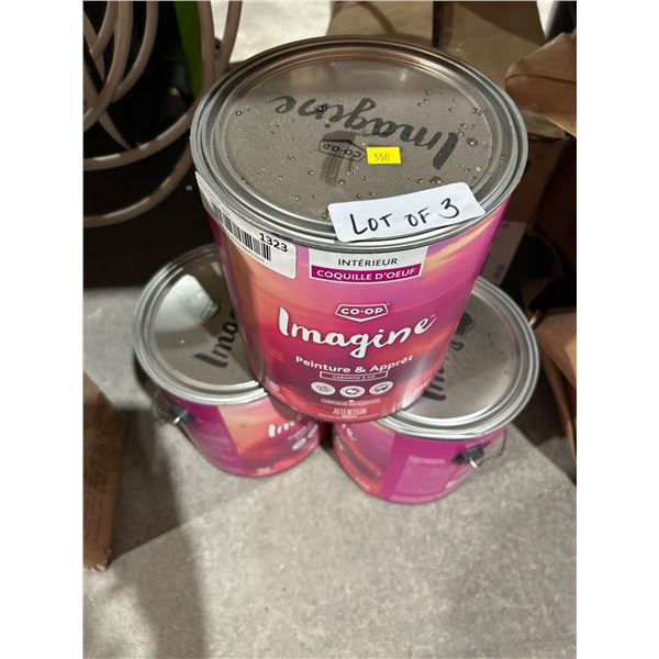 3 Co-op Imagine Eggshell Interior Paint & Primer, White C5000, 3.64L Each